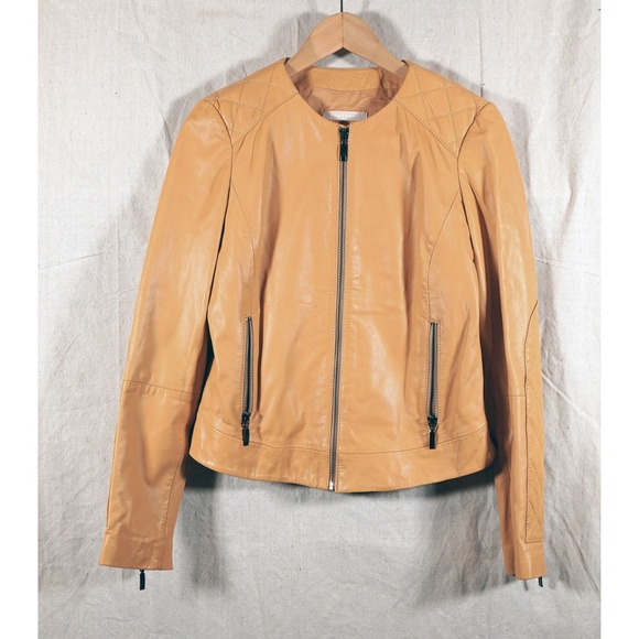 Stefanel Women 8 (fits like 4) Padded Leather Biker Jacket - Picture 3 of 15